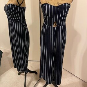 Rue21 Navy and White Striped Jumpsuit